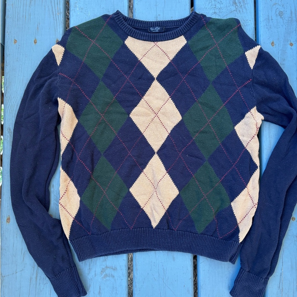 Brandy Melville Navy and Green Argyle Sweater